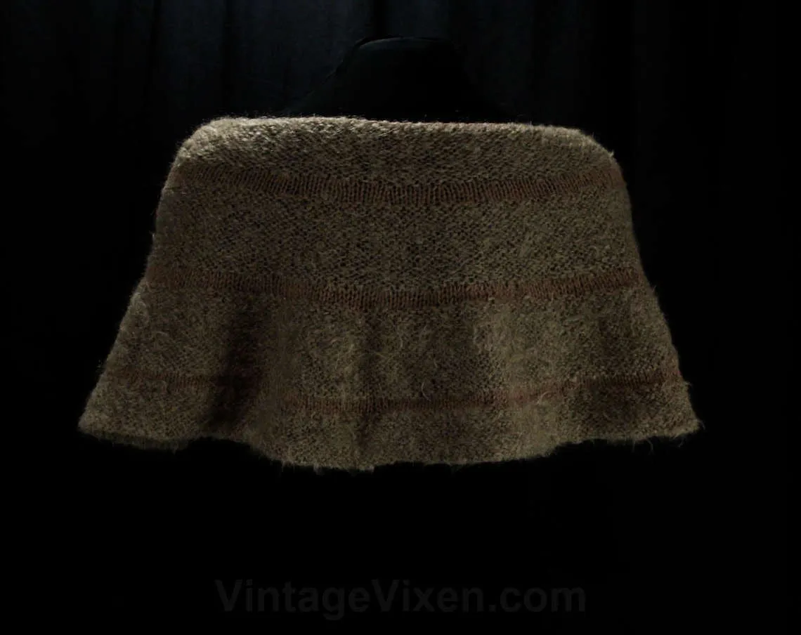1950s Fluffy Mocha Brown Wrap - Soft Hand Knit Mohair Wool Shrug - 50s 60s Light Brown Shoulder Shawl - Autumn - Bombshell Style - Any Size