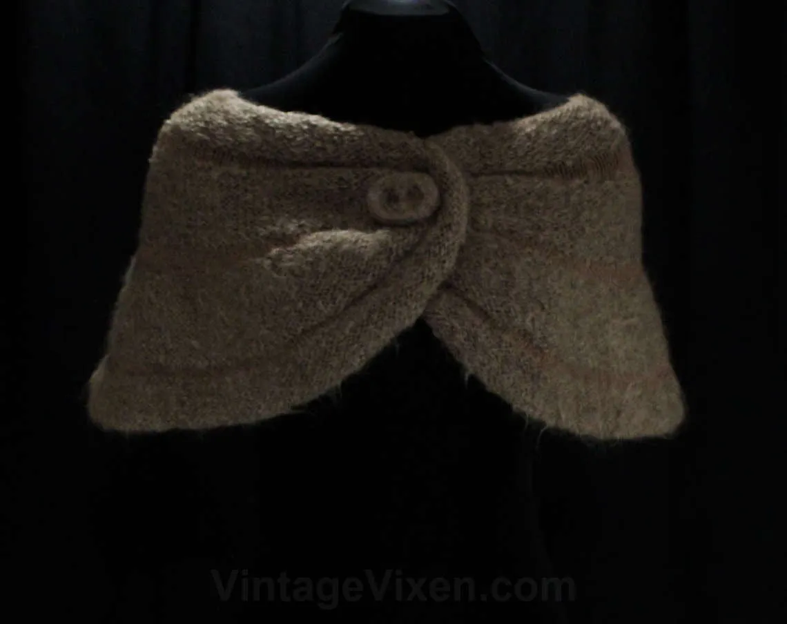 1950s Fluffy Mocha Brown Wrap - Soft Hand Knit Mohair Wool Shrug - 50s 60s Light Brown Shoulder Shawl - Autumn - Bombshell Style - Any Size