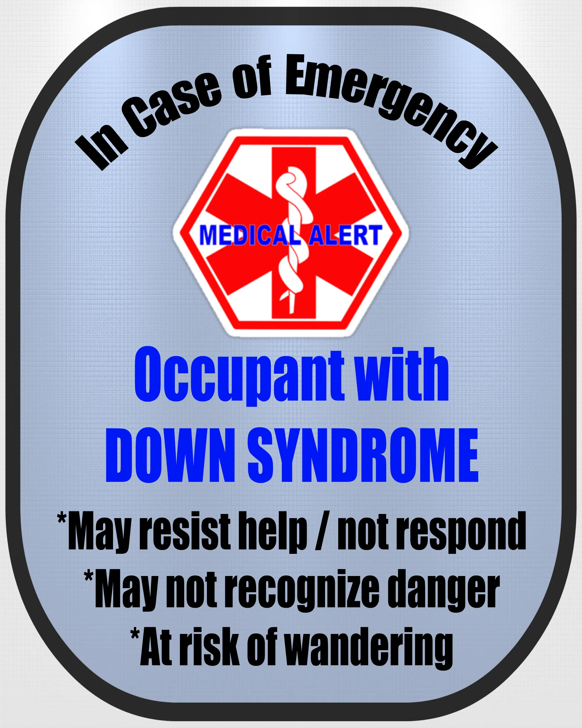 4 Pack Down Syndrome Decal Medical Alert Safety Sticker Set