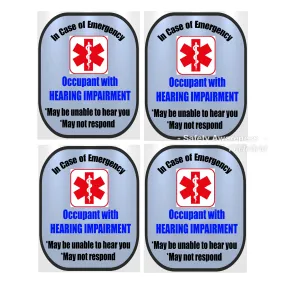 4 Pack Hearing Impaired Decal Medical Alert Safety Sticker Set