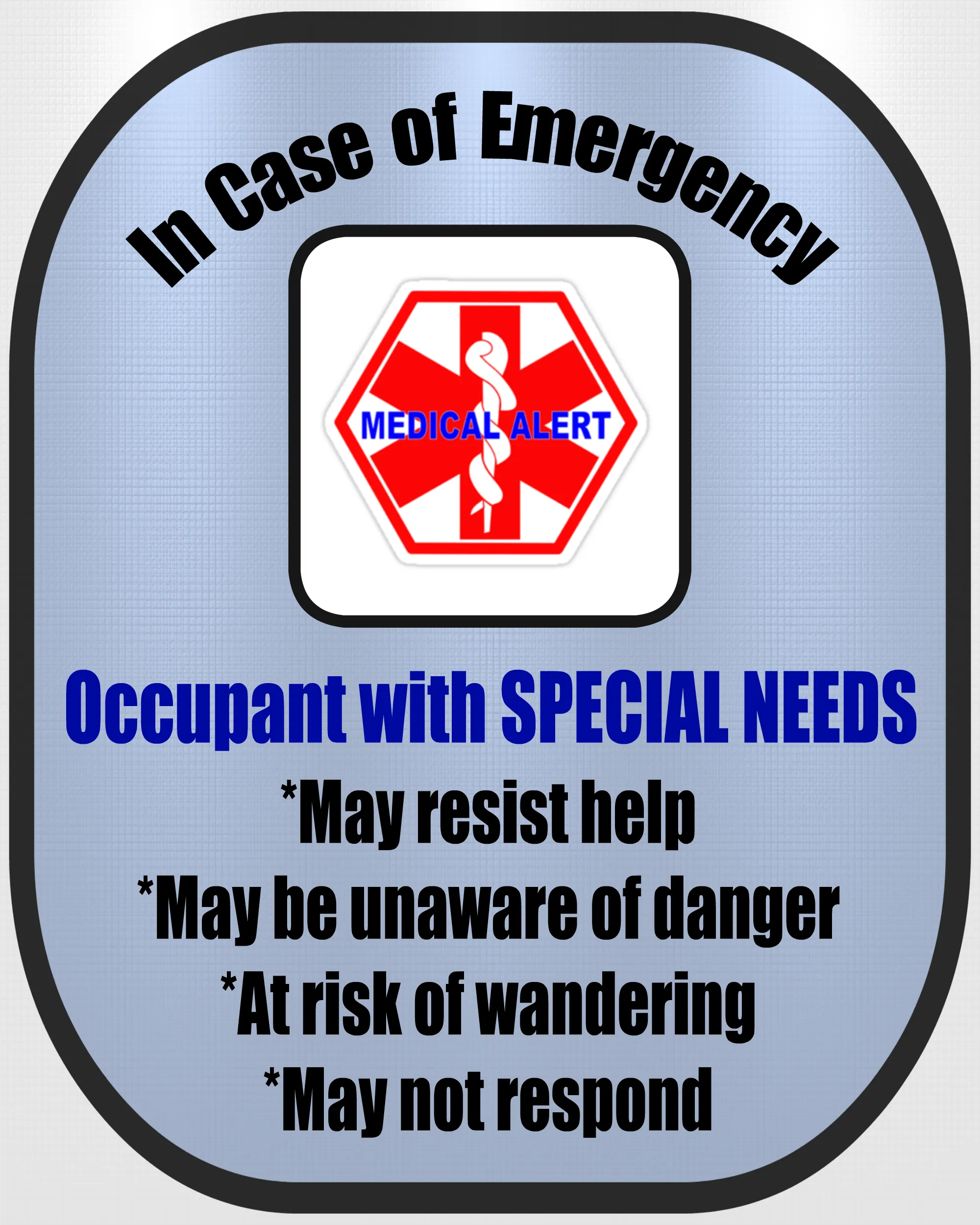 4 Pack Special Needs Decal Medical Alert Safety Sticker Set