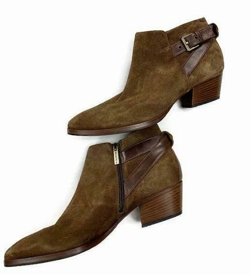 Aquatalia Women's Farin Weatherproof Suede Buckle Ankle Booties Boots Size 10