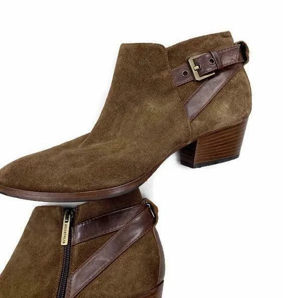 Aquatalia Women's Farin Weatherproof Suede Buckle Ankle Booties Boots Size 10