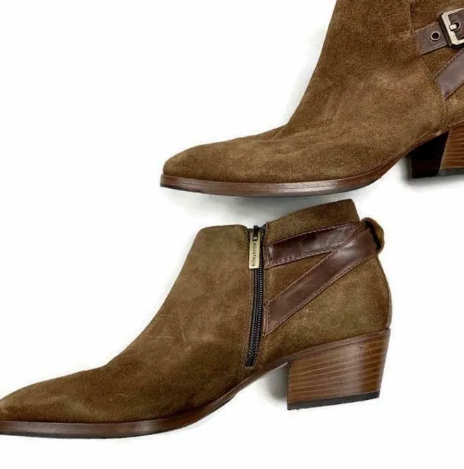 Aquatalia Women's Farin Weatherproof Suede Buckle Ankle Booties Boots Size 10