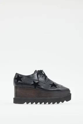Black Faux Leather & Suede Star Platform Oxford
