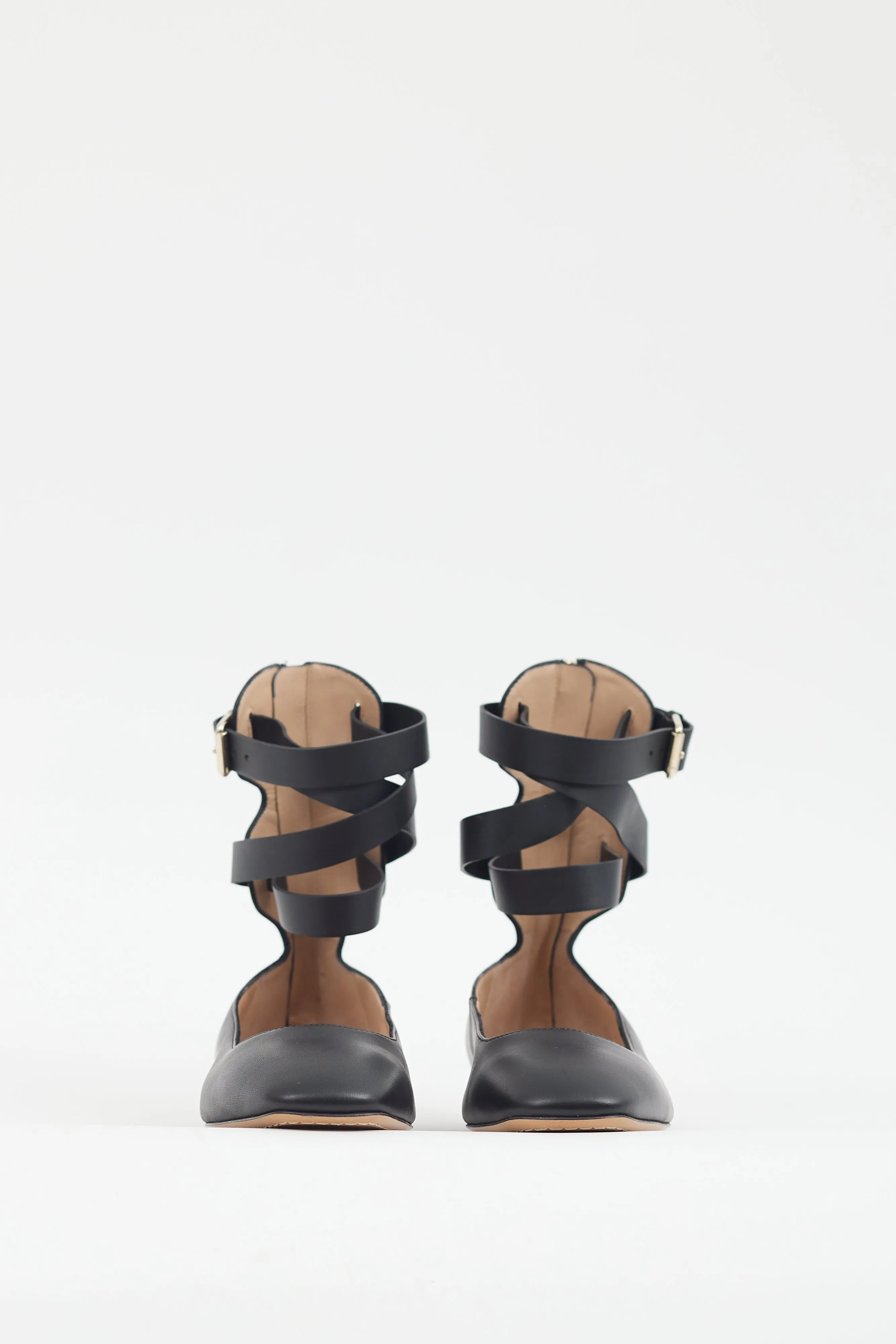Black Leather Ankle Strap Flat