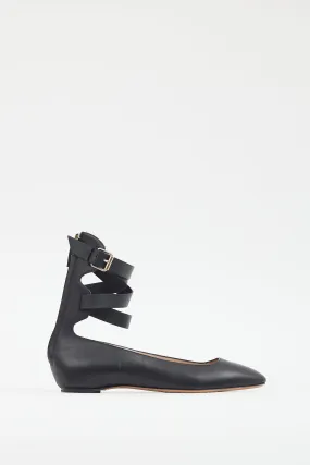 Black Leather Ankle Strap Flat