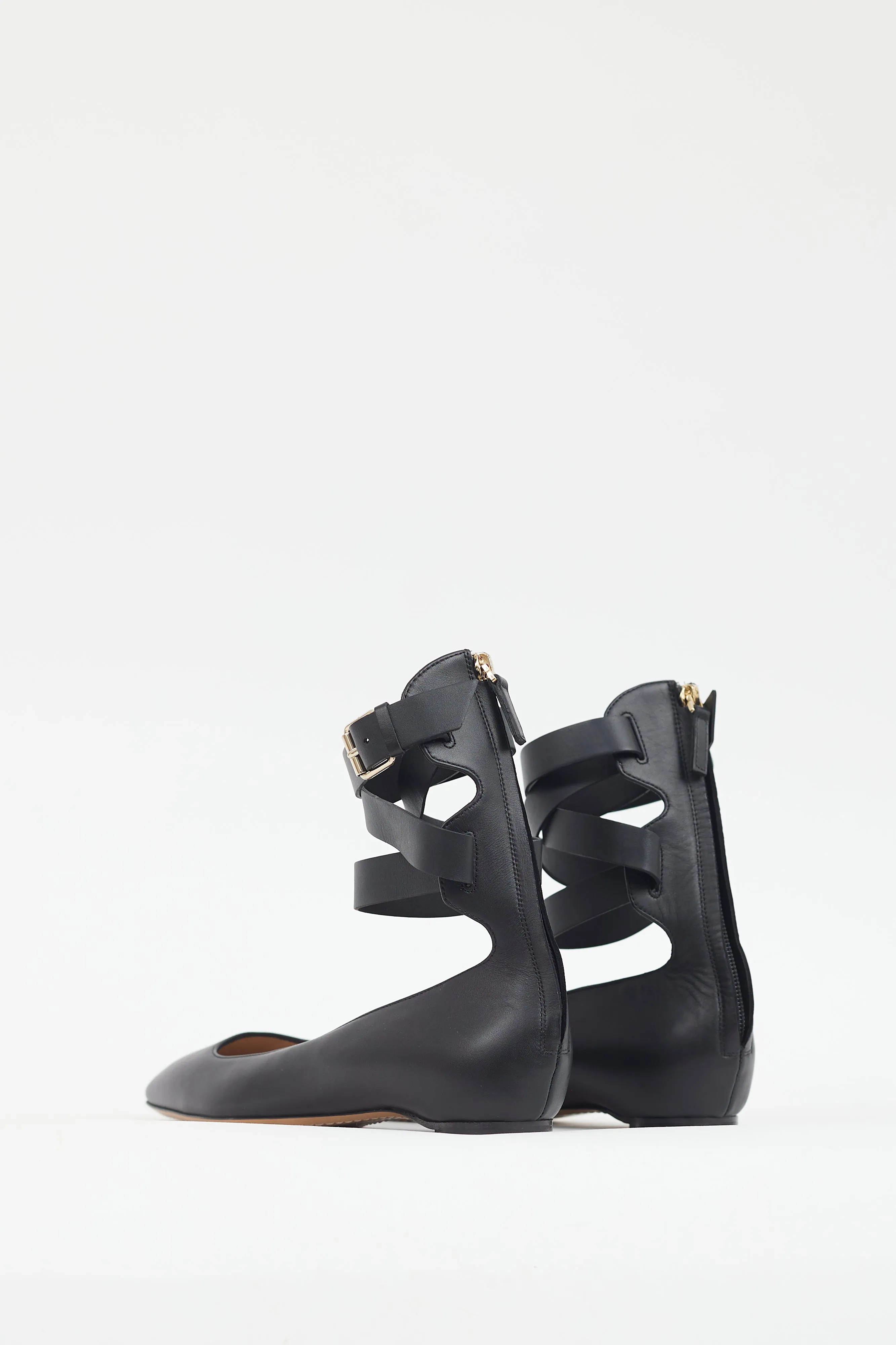 Black Leather Ankle Strap Flat