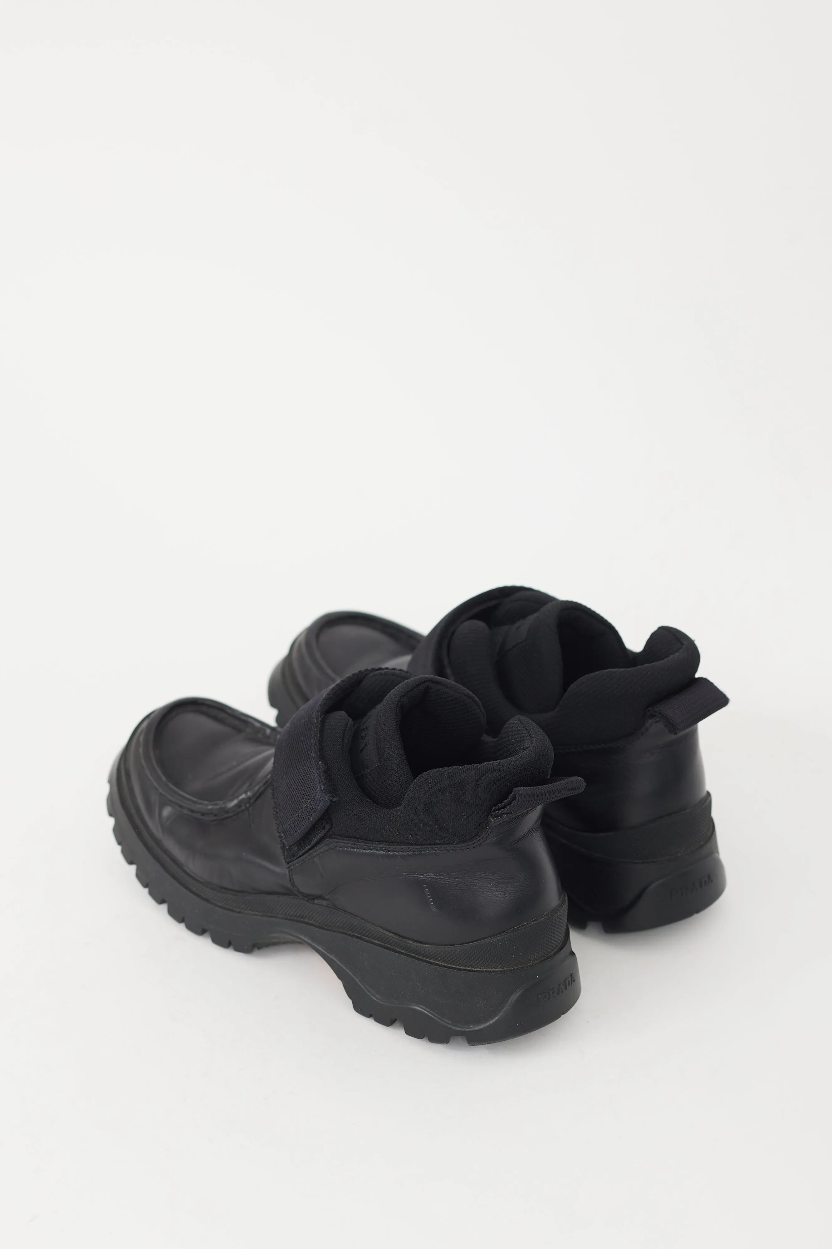 Black Leather Grosgrain Platform Loafer