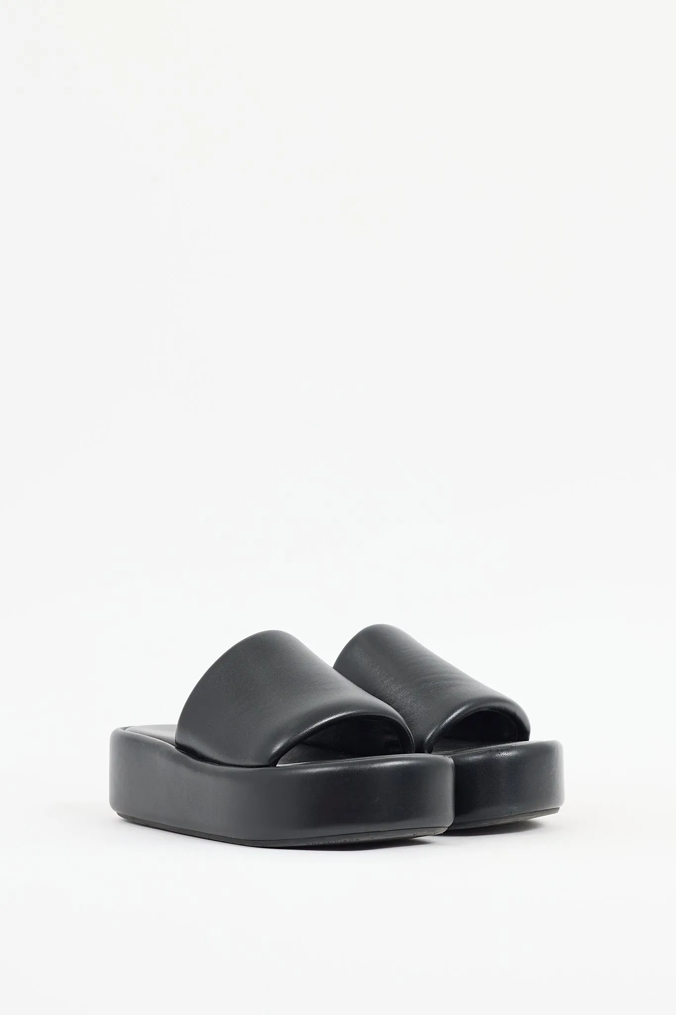 Black Leather Rise Platform Sandal