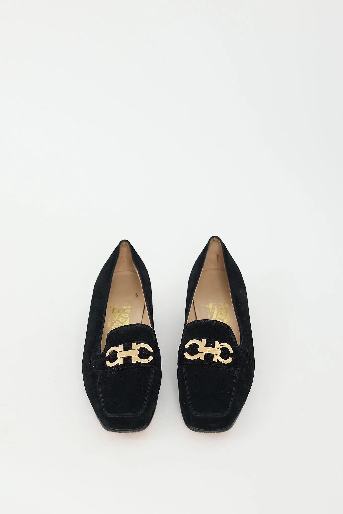 Black Suede Gancini Heeled Loafer