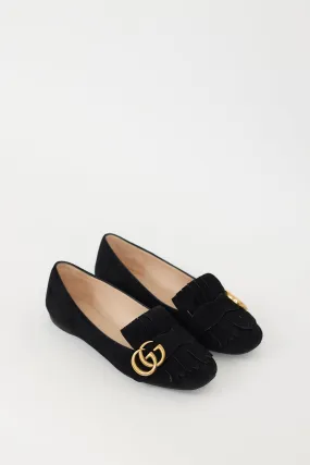 Black Suede Marmont Fringe Flat