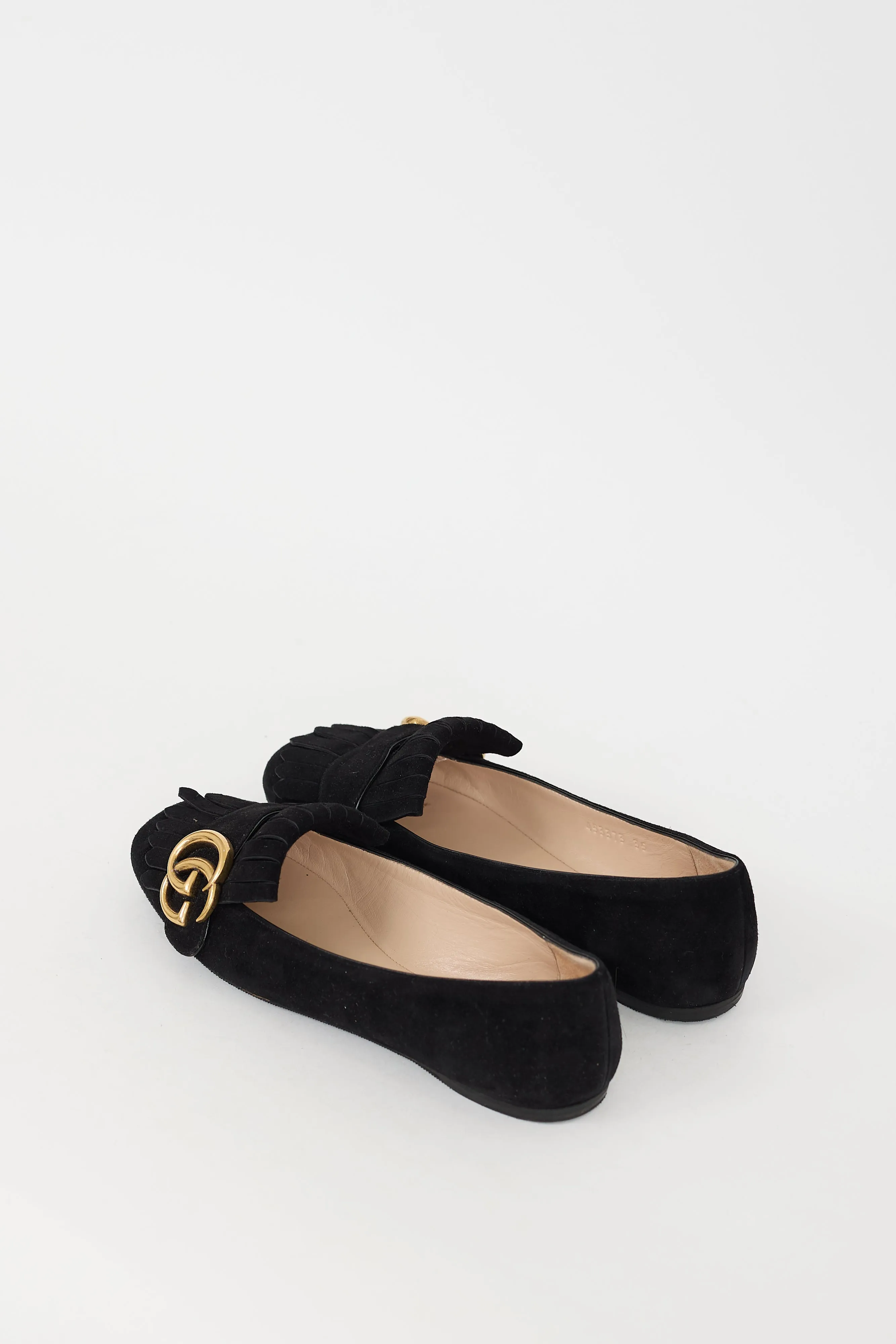 Black Suede Marmont Fringe Flat