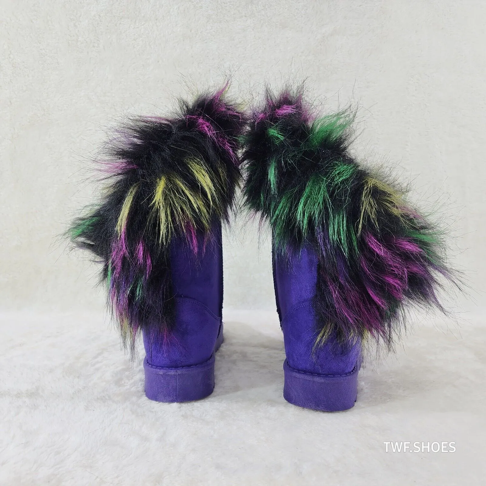 Chi Chi Purple Multi Color Faux Fur Thick Lined Comfy Cozy Winter Boots