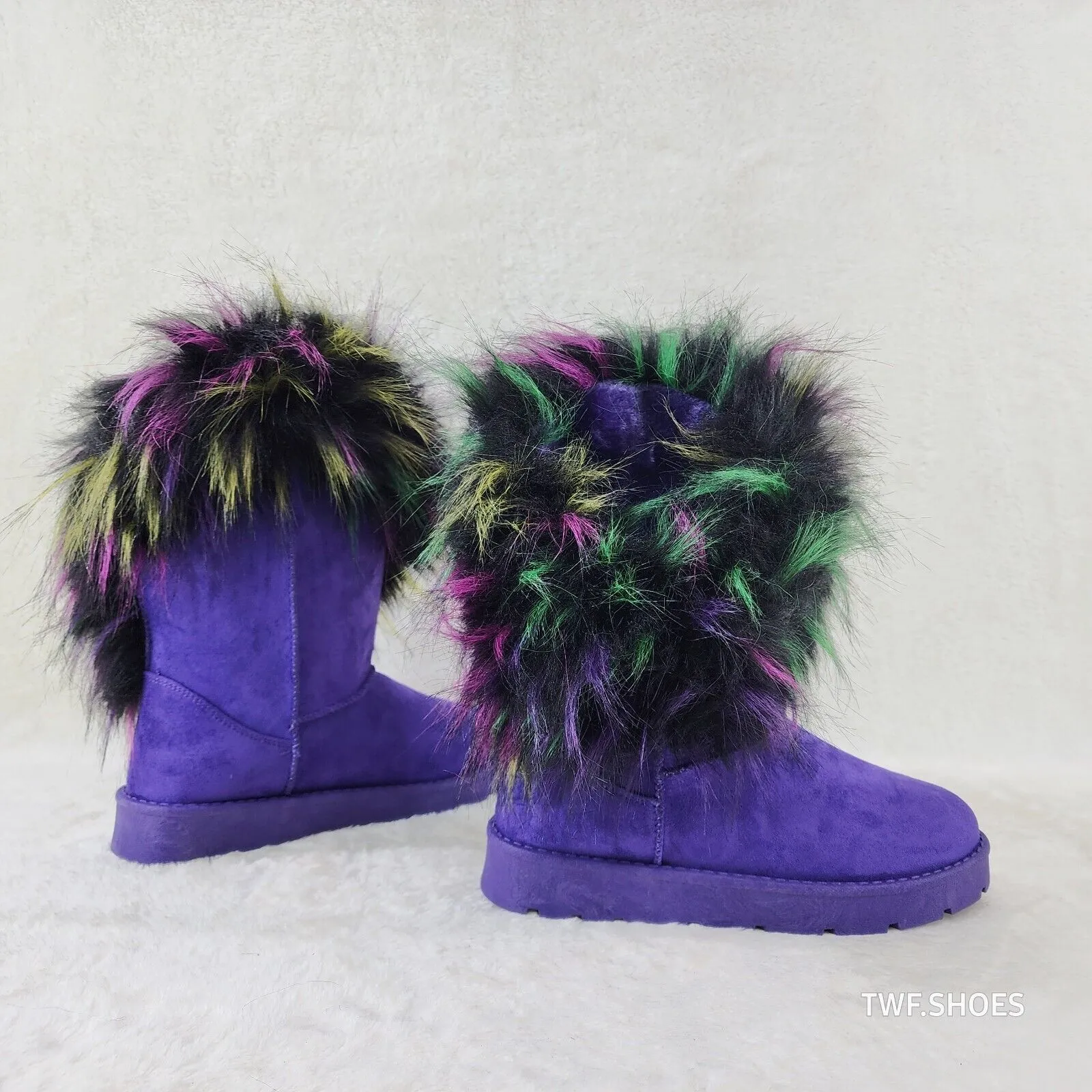 Chi Chi Purple Multi Color Faux Fur Thick Lined Comfy Cozy Winter Boots