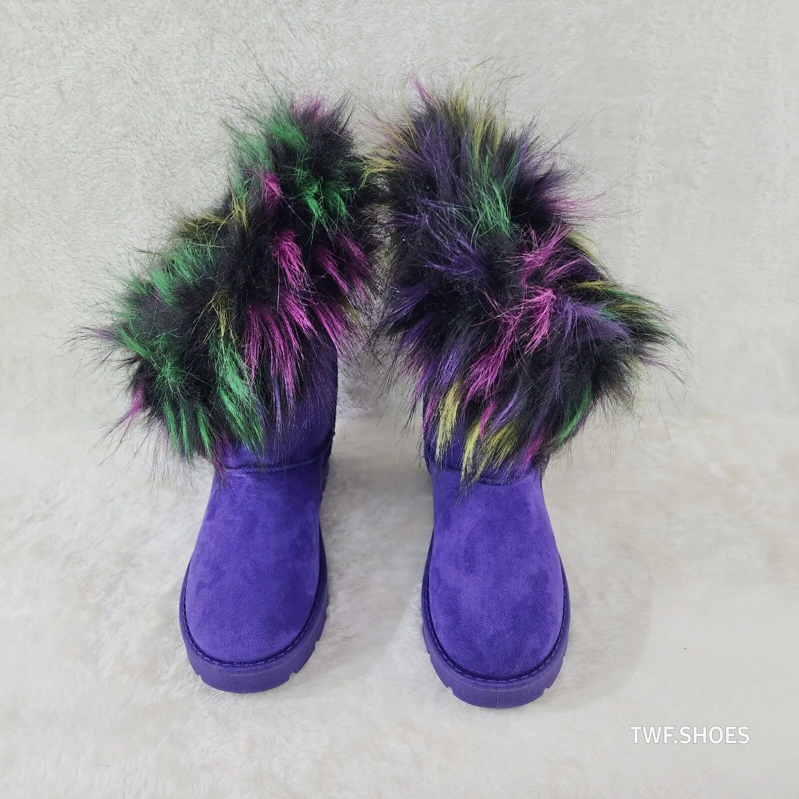 Chi Chi Purple Multi Color Faux Fur Thick Lined Comfy Cozy Winter Boots