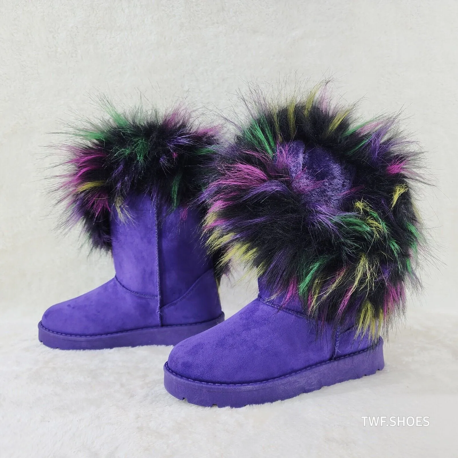 Chi Chi Purple Multi Color Faux Fur Thick Lined Comfy Cozy Winter Boots