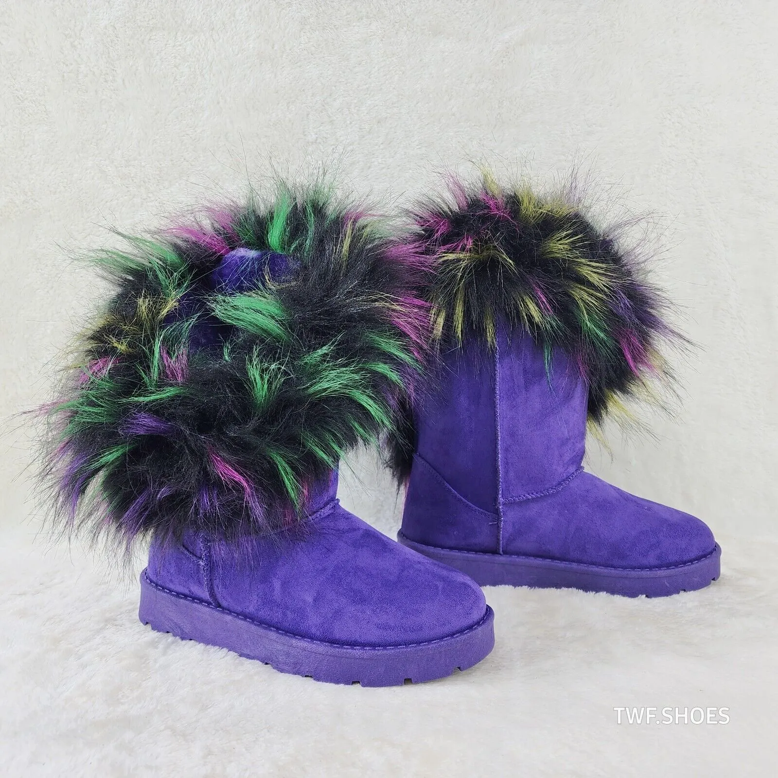 Chi Chi Purple Multi Color Faux Fur Thick Lined Comfy Cozy Winter Boots