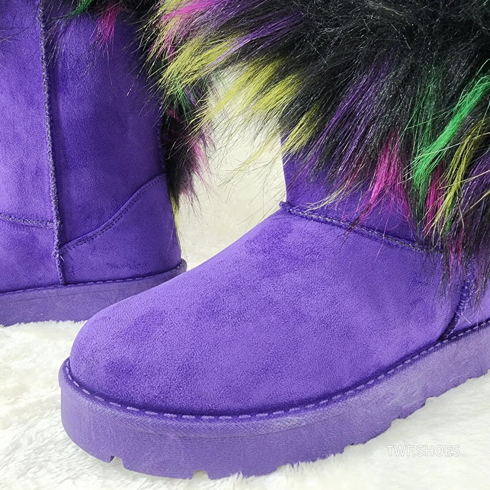 Chi Chi Purple Multi Color Faux Fur Thick Lined Comfy Cozy Winter Boots