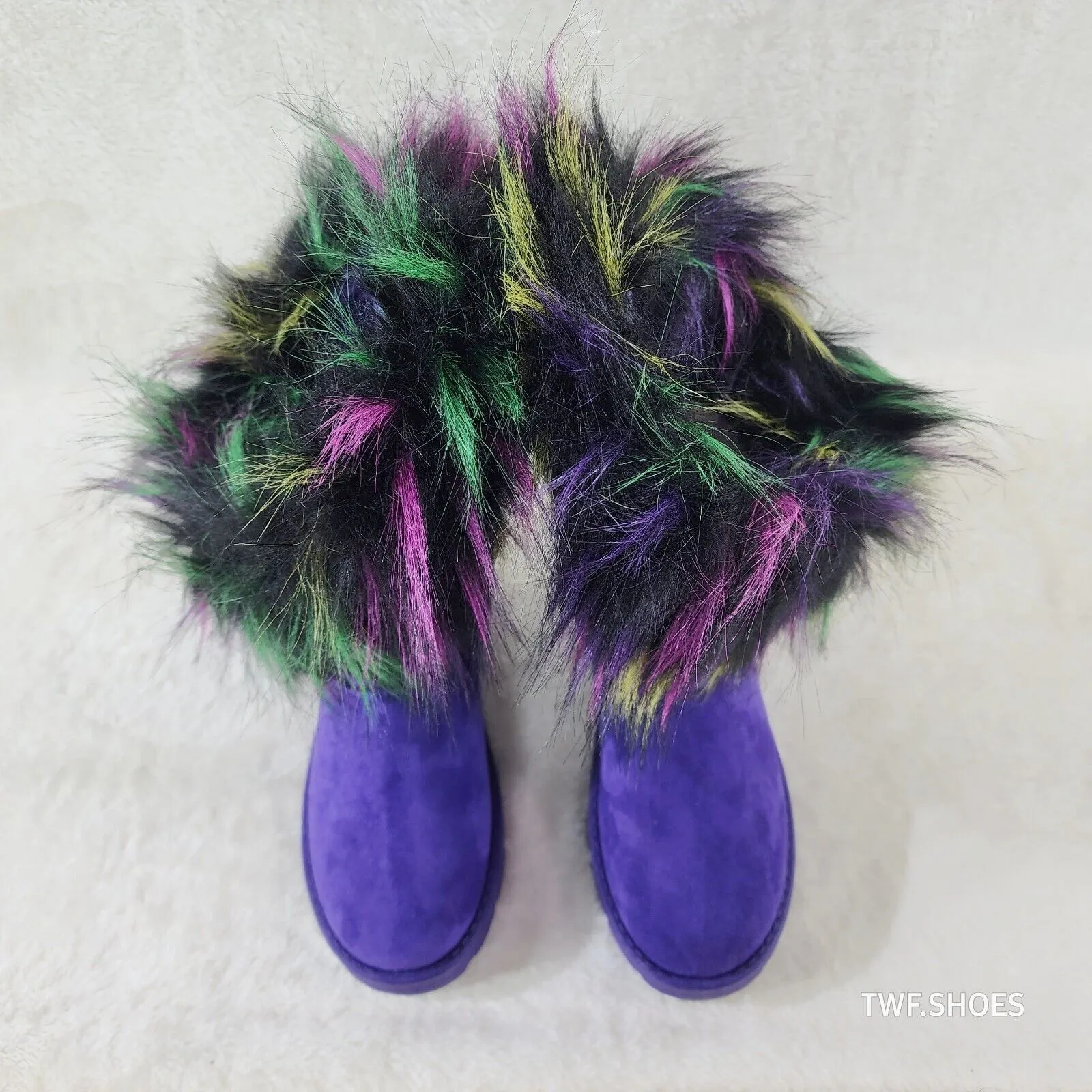 Chi Chi Purple Multi Color Faux Fur Thick Lined Comfy Cozy Winter Boots