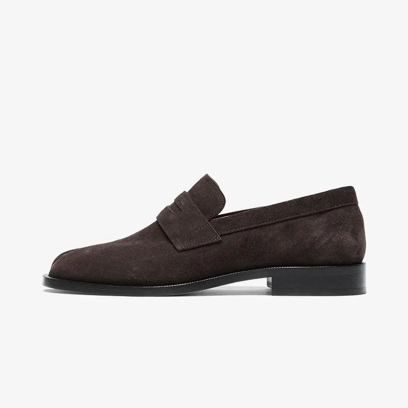 Dark Brown Split- Toe Suede Loafers