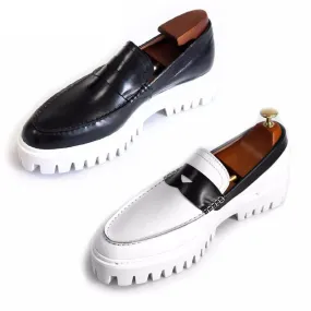 Fashion Platform Creepers Slip On Luxury European White Designer Shoes Men High Quality Loafers Real Leather Genuine Large Size