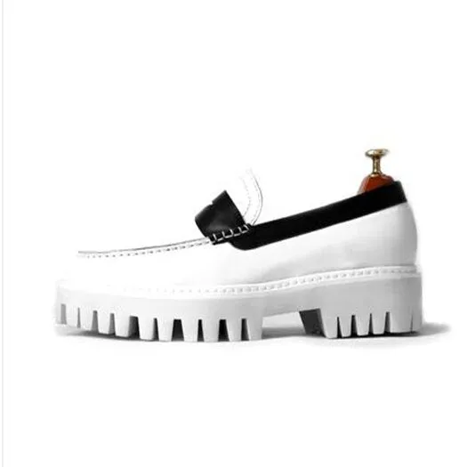 Fashion Platform Creepers Slip On Luxury European White Designer Shoes Men High Quality Loafers Real Leather Genuine Large Size