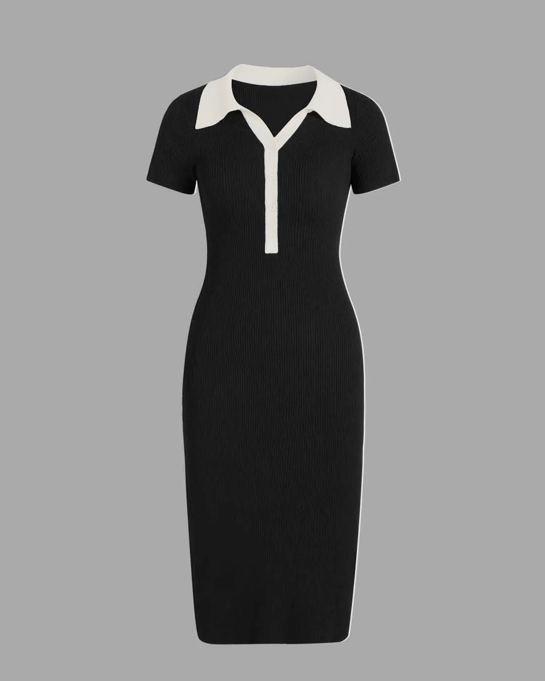 Knit Contrast Collar Rib Polo Black Dress