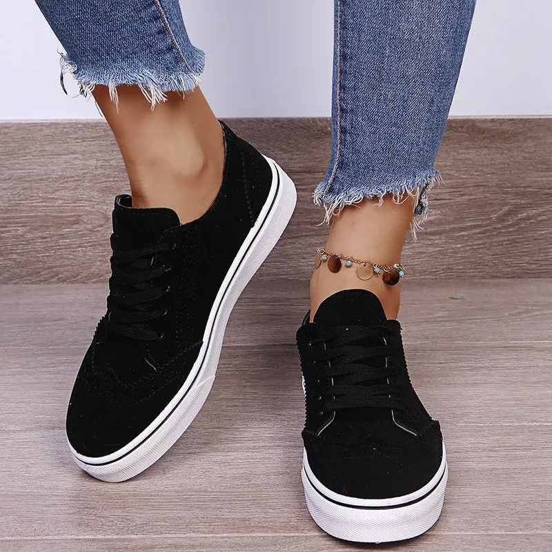 PRE-ORDER: Lace-Up Suedette Flat Sneakers