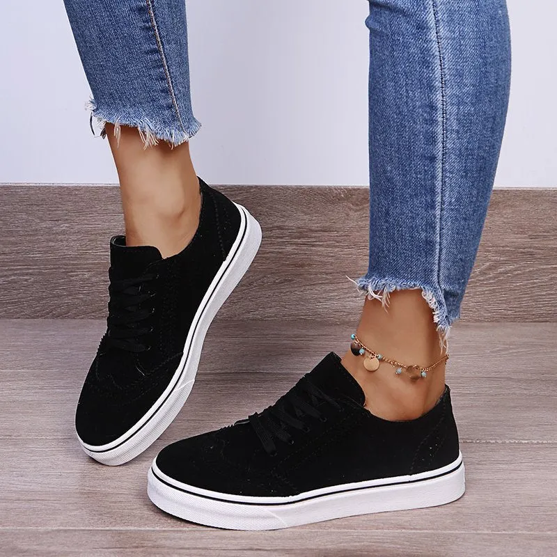 PRE-ORDER: Lace-Up Suedette Flat Sneakers