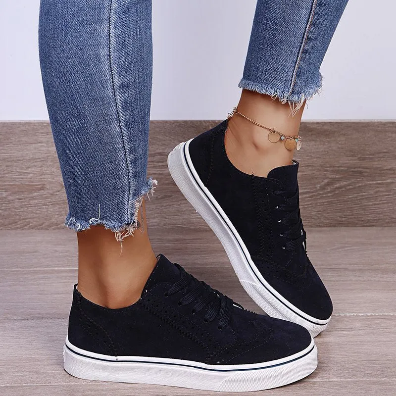 PRE-ORDER: Lace-Up Suedette Flat Sneakers