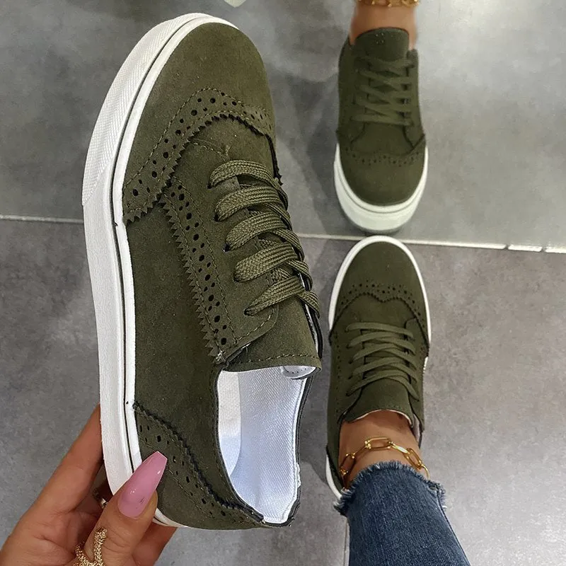PRE-ORDER: Lace-Up Suedette Flat Sneakers