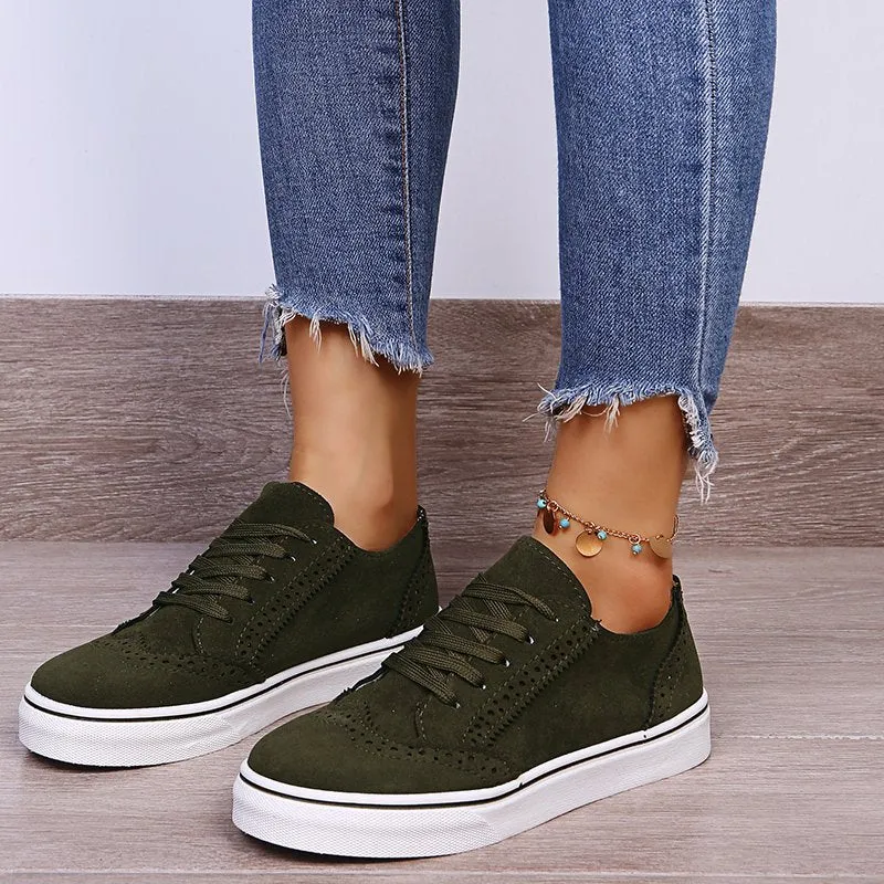PRE-ORDER: Lace-Up Suedette Flat Sneakers