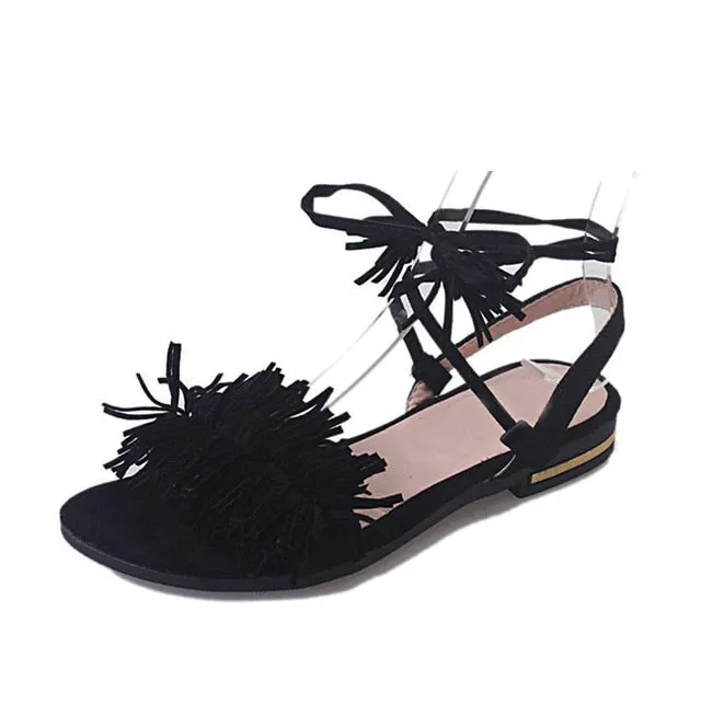 Shoes Woman Fashion Tassel Straps Flat Sandals For Women