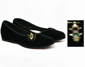 Size 4 Black Shoes - Traffic Lights Detail - Small Size 1950s Swing Style Ballet Flats - 50s Bobby Soxer Shoe - 50's Lindy Hop Style - 45109