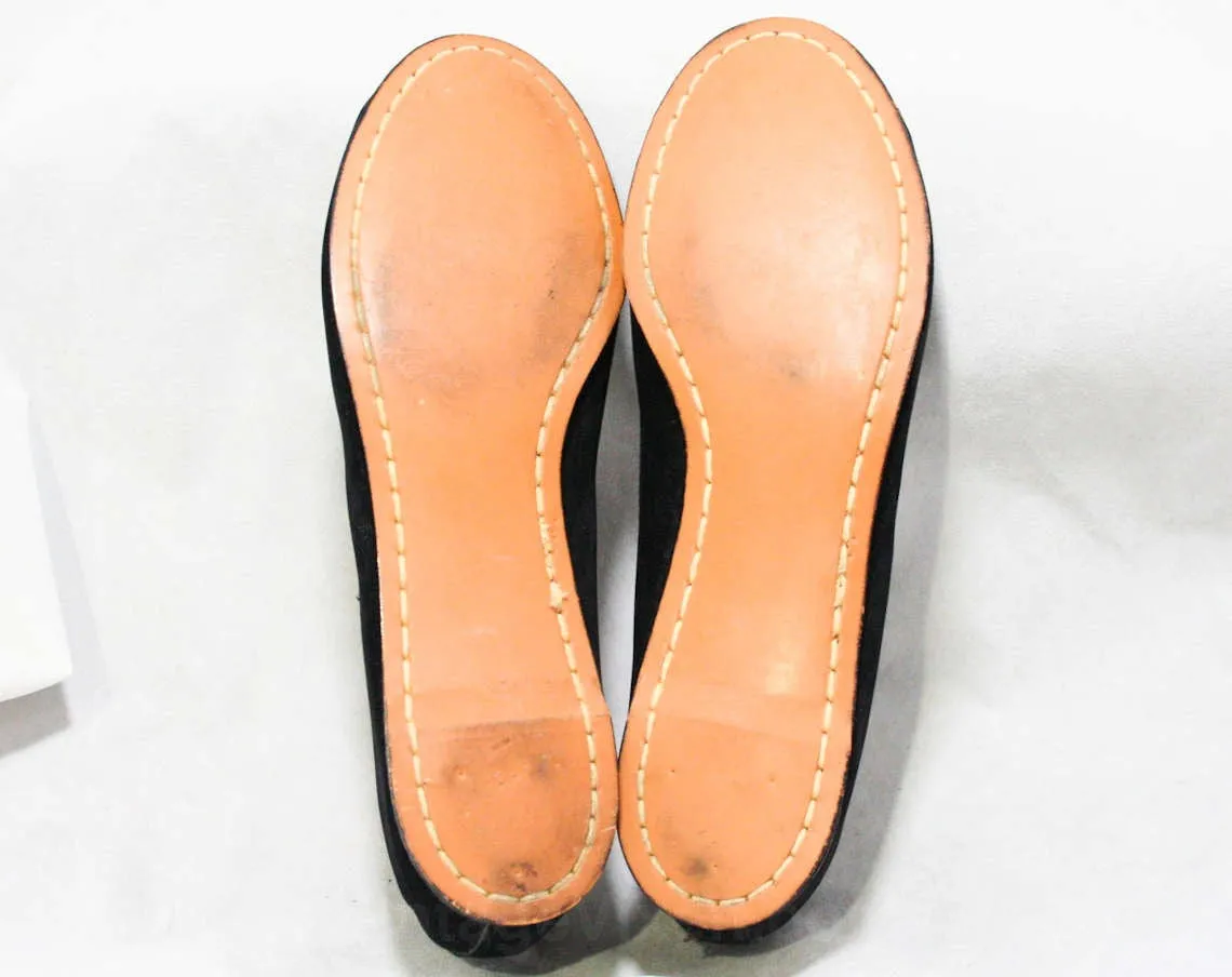 Size 4 Black Shoes - Traffic Lights Detail - Small Size 1950s Swing Style Ballet Flats - 50s Bobby Soxer Shoe - 50's Lindy Hop Style - 45109