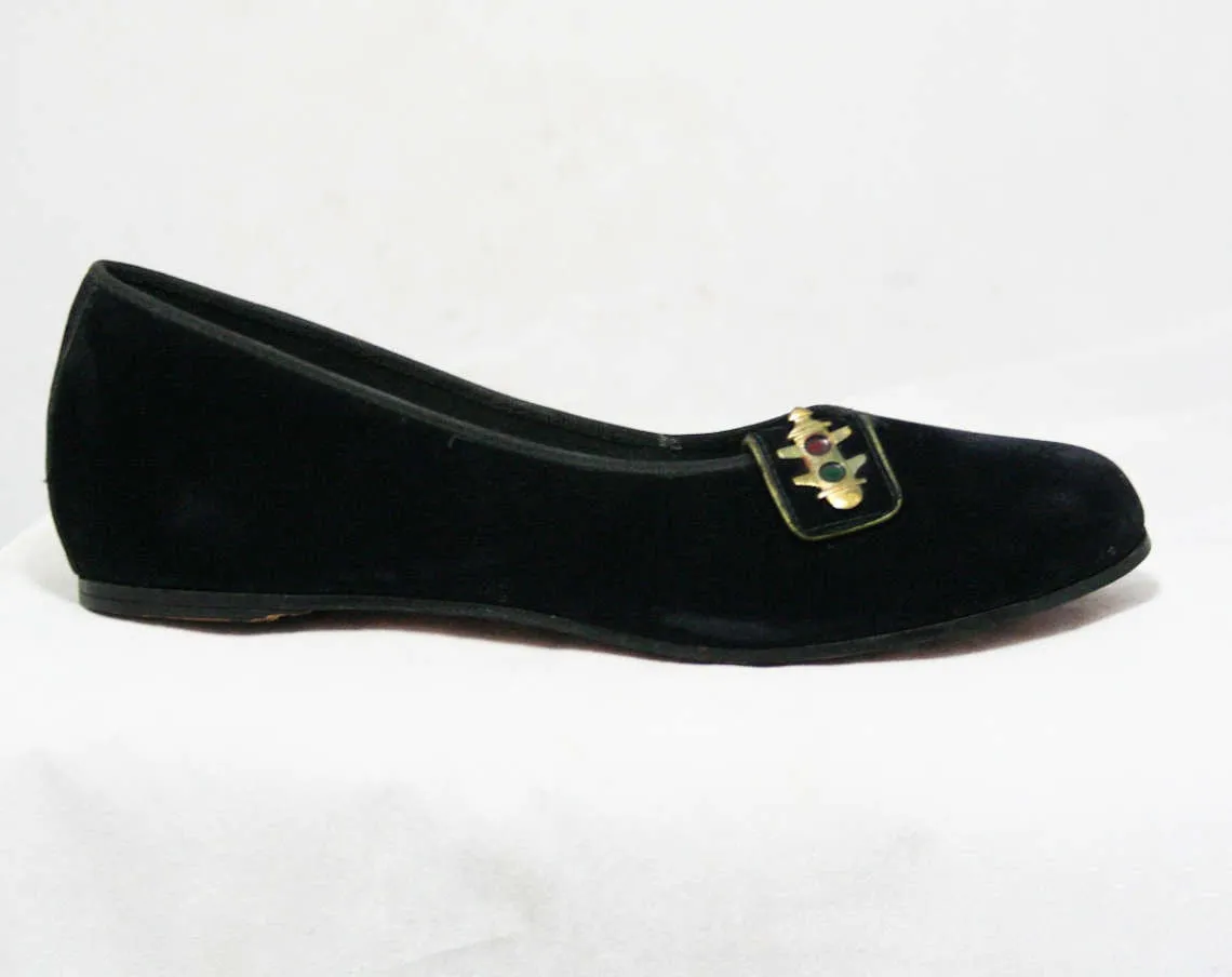 Size 4 Black Shoes - Traffic Lights Detail - Small Size 1950s Swing Style Ballet Flats - 50s Bobby Soxer Shoe - 50's Lindy Hop Style - 45109
