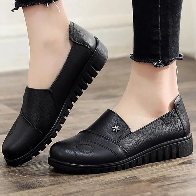 Women's Genuine Leather Flats With Round Toe